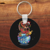 Dachshund Santa Kerstmis Light Gift Sleutelhanger (Voorkant)