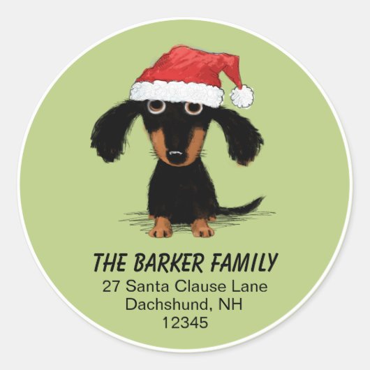 Dachshund Santa Kerstmis vakantie retour adres Ronde Sticker (Voorkant)