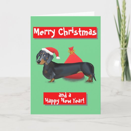 Dachshund Santa | Merry Christmas & Happy New Year Kaart (Voorkant)
