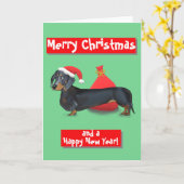 Dachshund Santa | Merry Christmas & Happy New Year Kaart (Gele Bloem)