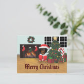 Dachshund Santa Merry-kerstscene Briefkaart (Staand voorkant)