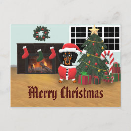Dachshund Santa Merry-kerstscene Briefkaart