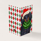 Dachshund Santa met Seasonal Pset Holiday Kaart (Buitenkant)