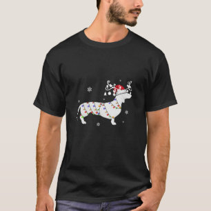 Dachshund Santa rendier Kerstverlichting Kerstmis T-shirt