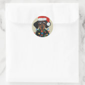 Dachshund Santa Tangled In Kerstmis Lichten Ronde Sticker (Tas)