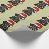 Dachshund Santa Tangled kerstverlichting Cadeaupapier (Hoek)