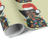 Dachshund Santa Tangled kerstverlichting Cadeaupapier (Rol Hoek)