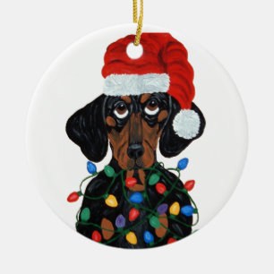 Dachshund Santa Tangled kerstverlichting Keramisch Ornament
