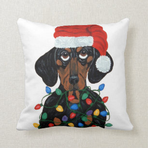 Dachshund Santa Tangled kerstverlichting Kussen