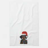 Dachshund Santa Tangled kerstverlichting Theedoek (Verticaal)