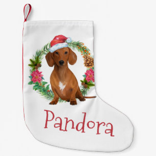 Dachshund Santa waterverf met pet DIY naam Sma Kleine Kerstsok
