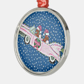 Dachshund Santas Kerstroze Cadillac Metalen Ornament (Links)