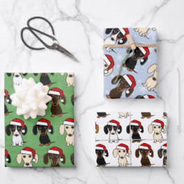 Dachshund Santas Schattigee Honden Kerstmis Inpakpapier Vel