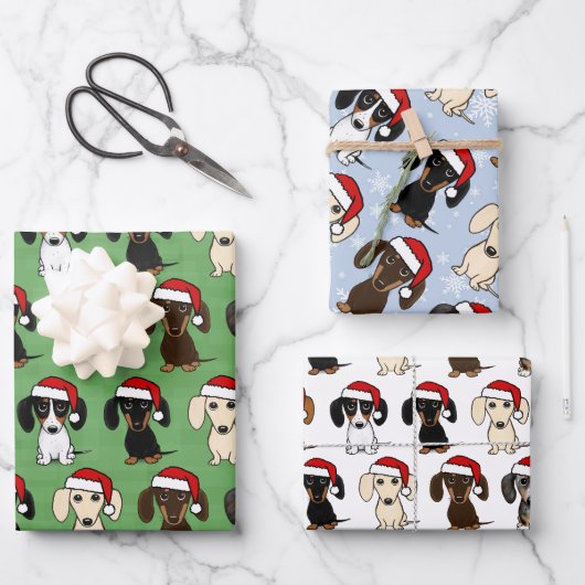 Dachshund Santas Schattigee Honden Kerstmis Inpakpapier Vel (Voorkant)