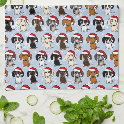 Dachshund Santas Schattigee Kerst Wiener Hondenvak Theedoek (Gevouwen)