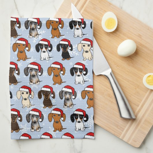 Dachshund Santas Schattigee Kerst Wiener Hondenvak Theedoek (Quarter Fold)