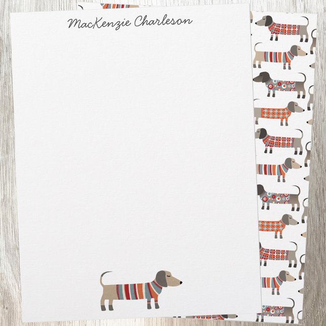Dachshund Sausage Dog, gepersonaliseerd schrijfwer Briefhoofd (Dachshund Wiener Sausage Dog personalized name stationery)