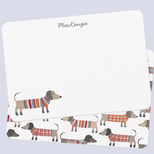 Dachshund Sausage Dog, gepersonaliseerd schrijfwer Notitiekaartje