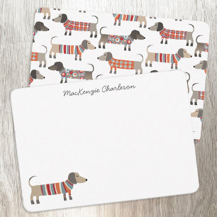 Dachshund Sausage Dog, gepersonaliseerd schrijfwer Notitiekaartje
