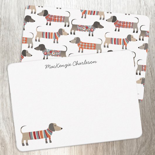 Dachshund Sausage Dog, gepersonaliseerd schrijfwer Notitiekaartje