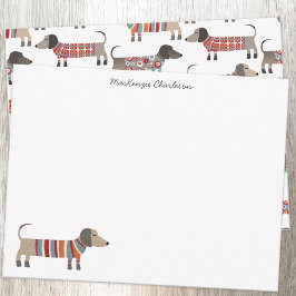 Dachshund Sausage Dog, gepersonaliseerd schrijfwer Notitiekaartje