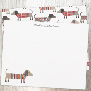 Dachshund Sausage Dog, gepersonaliseerd schrijfwer Notitiekaartje