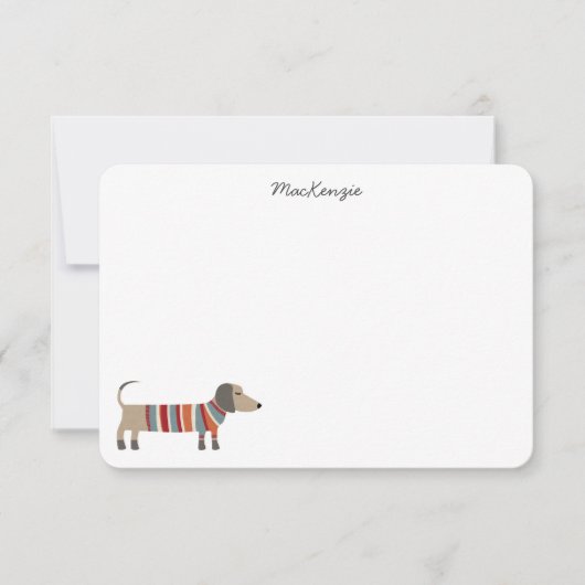 Dachshund Sausage Dog, gepersonaliseerd schrijfwer Notitiekaartje (Voorkant)