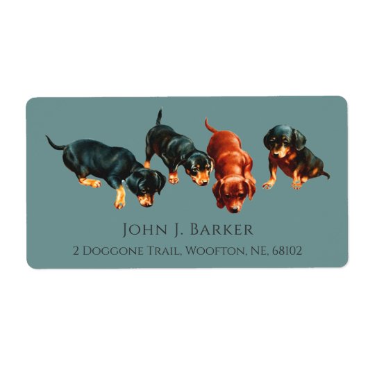 Dachshund Sausage Dog Wiener Puppies Slate Blue Etiket (Voorkant)