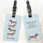 Dachshund Sause Dog - Aangepast Bagagelabel<br><div class="desc">Kleine dachshundworst of wierhonden in houten breien. Ideaal voor hondenliefhebbers. Verander de naam om,  en de contactdetails op de rug te personaliseren. Originele kunst van Nic Squirrell.</div>