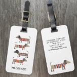 Dachshund Sause Dog - Aangepast Bagagelabel<br><div class="desc">Kleine dachshundworst of wierhonden in houten breien. Ideaal voor hondenliefhebbers. Verander de naam om,  en de contactdetails op de rug te personaliseren. Originele kunst van Nic Squirrell.</div>