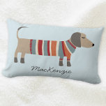 Dachshund Sause Dog - Aangepast Kussen<br><div class="desc">Kleine dachshundworst of wiener-hond in houten breien. Ideaal voor hondenliefhebbers en hondenwandelaars. Originele kunst van Nic Squirrell. Verander de naam om aan te passen.</div>