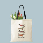 Dachshund Sause Dog - Aangepast Tote Bag<br><div class="desc">Fun kleine Dachshund Sausage of Wiener-honden in luie gebreide kleding. Ideaal voor hondenliefhebbers. Originele kunst van Nic Squirrell. Verander de naam om aan te passen.</div>