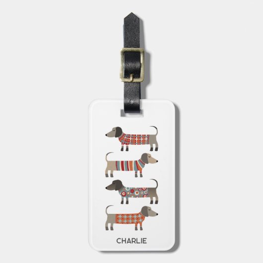Dachshund Sause Dog Aangepaste naam Bagagelabel (Voorkant verticaal)