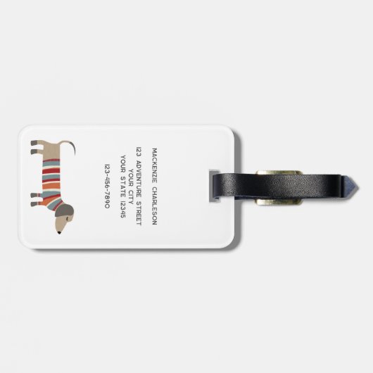 Dachshund Sause Dog Aangepaste naam Bagagelabel (Achterkant horizontaal)