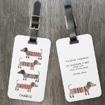 Dachshund Sause Dog Aangepaste naam Bagagelabel<br><div class="desc">Kleine dachshundworst of wierhonden in houten breien. Ideaal voor hondenliefhebbers,  dierenartsen en hondenwandelaars. Verander de naam op de voorzijde en contactgegevens op de achterzijde.</div>