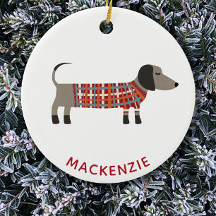 Dachshund Sause Dog Aangepaste naam Keramisch Ornament