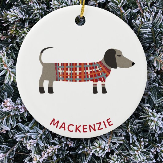Dachshund Sause Dog Aangepaste naam Keramisch Ornament