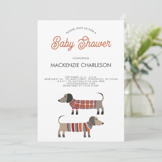 Dachshund Sause Dog Baby shower Kaart (Staand voorkant)