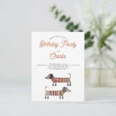 Dachshund Sause Dog Birthday Pawty Invitation Briefkaart (Staand voorkant)