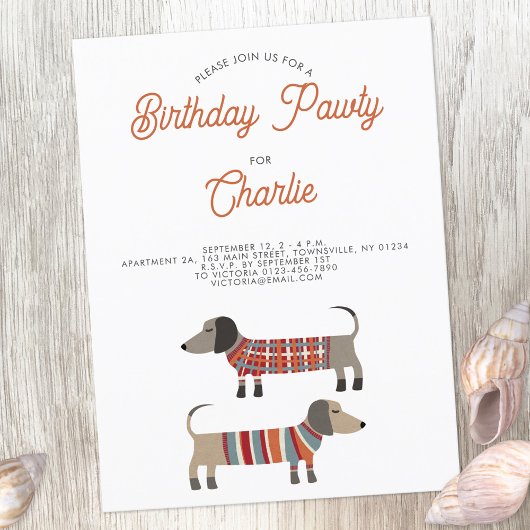 Dachshund Sause Dog Birthday Pawty Invitation Briefkaart