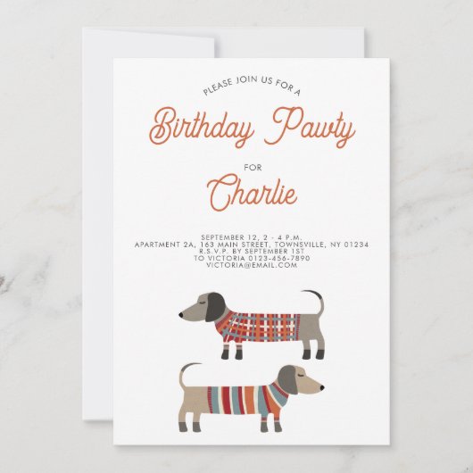 Dachshund Sause Dog Birthday Pawty Kaart (Voorkant)