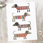 Dachshund Sause Dog Briefkaart<br><div class="desc">Kleine dachshundworst of wierhonden in houten breien. Ideaal voor hondenliefhebbers en hondenwandelaars.</div>