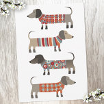 Dachshund Sause Dog Flat Kaart<br><div class="desc">Kleine dachshundworst of wierhonden in houten breien. Ideaal voor hondenliefhebbers en hondenwandelaars.</div>