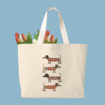 Dachshund Sause Dog Grote Tote Bag<br><div class="desc">Fun kleine Dachshund-worstjes of wiener-honden in houten breikleding. Ideaal voor hondenliefhebbers. Originele kunst van Nic Squirrell.</div>