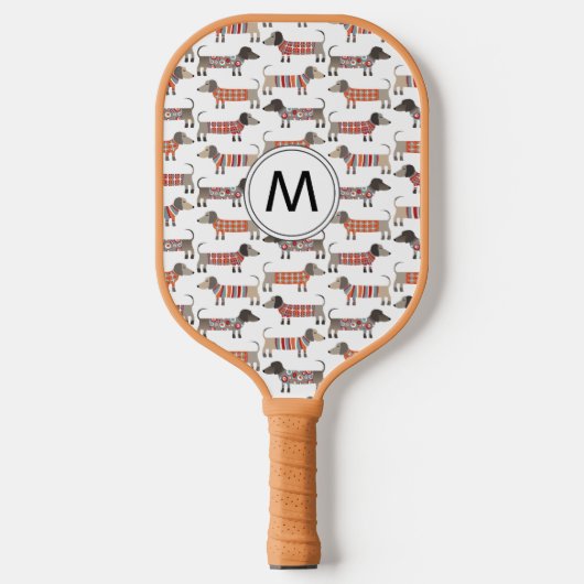Dachshund Sause Dog Monogram Pickleball Paddle (Voorkant)
