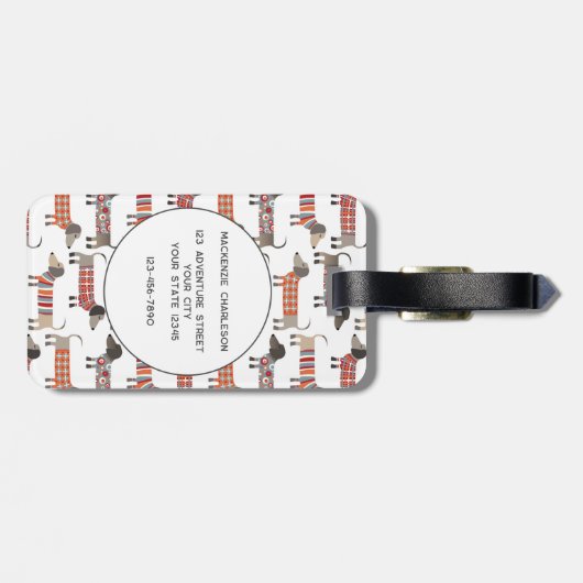 Dachshund Sause Dog Patroon (Aangepaste naam) Bagagelabel (Achterkant horizontaal)