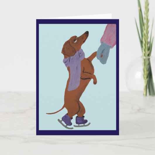 Dachshund schaatsen met zijn moeder kaart (Voorkant)