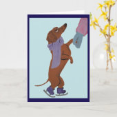 Dachshund schaatsen met zijn moeder kaart (Gele Bloem)