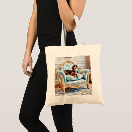 Dachshund Schattige Worstenhond op Fauteuil Monogr Tote Bag (Voorkant (product))
