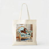 Dachshund Schattige Worstenhond op Fauteuil Monogr Tote Bag (Voorkant)